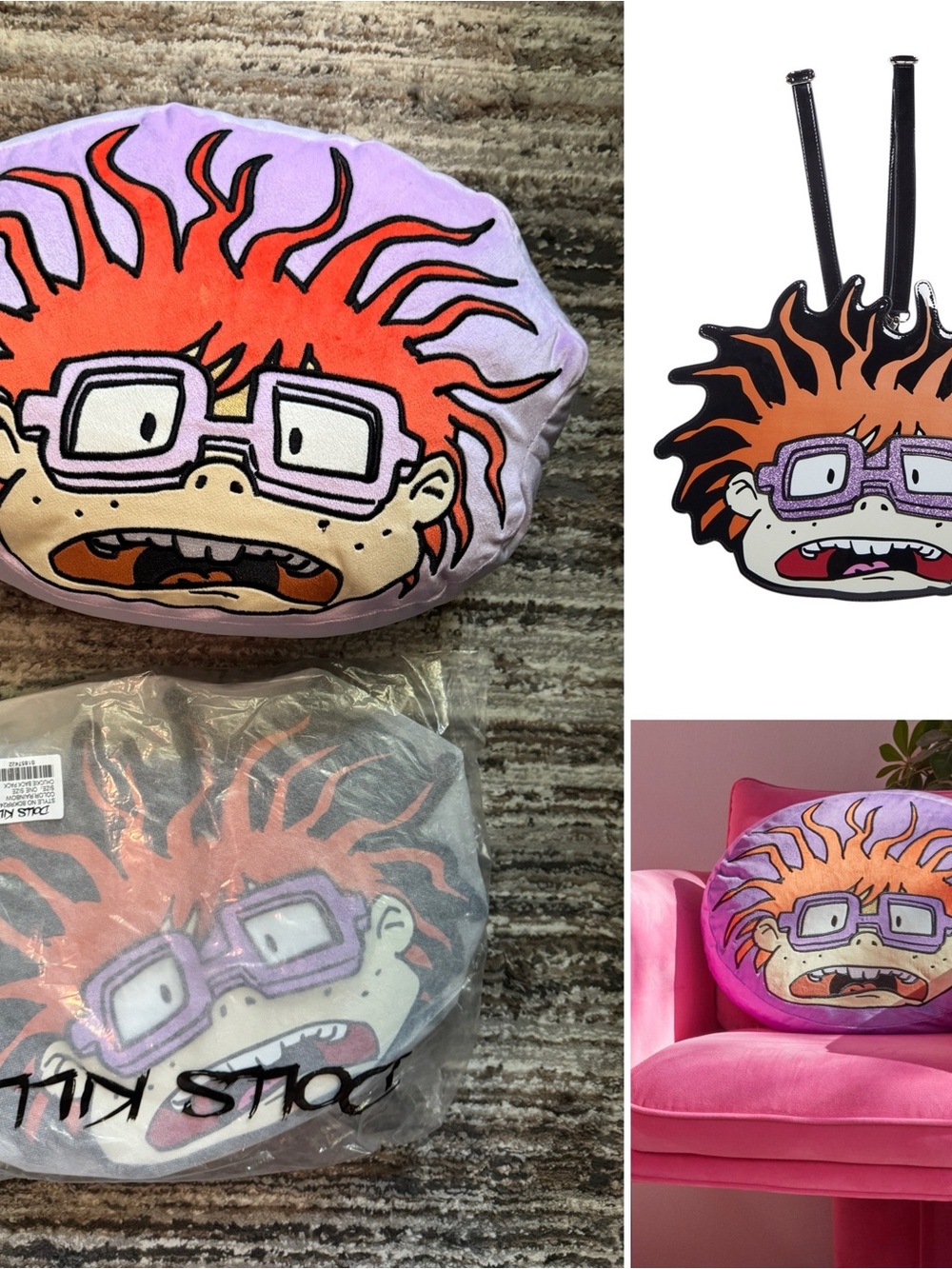 packaged Dolls Kill x Rugrats Chuckie Vinyl Backpack & throw pillow